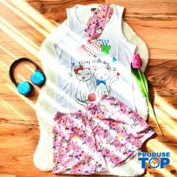 Pijama Dama Alba cu Masca de dormit Maiou si Pantaloni Scurti Cats PJD031