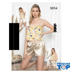 Pijama bej dama din satin lejera sexy maiou  si pantaloni scurti PJD044