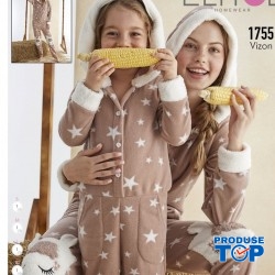 Salopeta Cocolino Dama Mama Bej cu Imprimeu Stelute cu Gluga si Buzunare PJD059