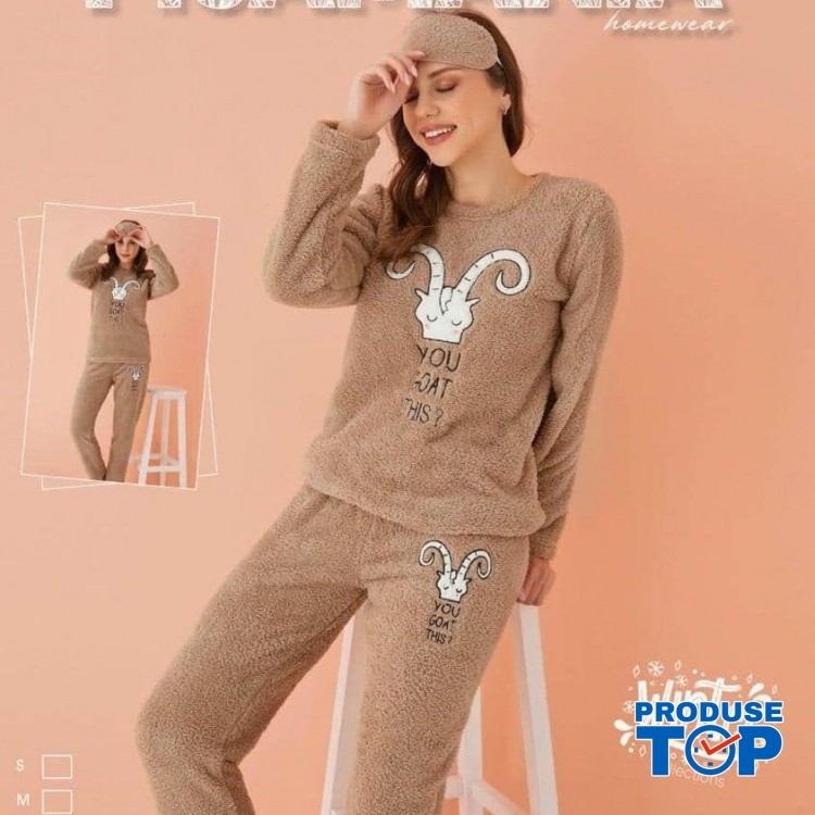 Pijama Cocolino Dama Capucino cu Imprimeu Capricorn PJD066