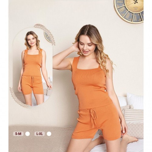 Pijama Dama portocaliu maiou si pantaloni scurti PJD090