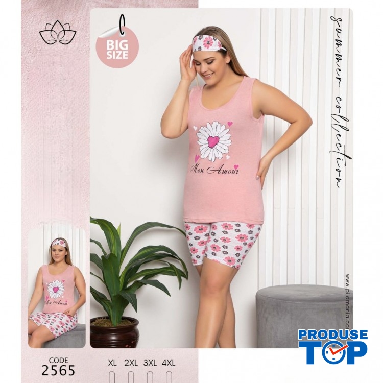 Pijama Dama batal roz deschis  maiou cu imprimeu floare si pantaloni scurti PJD093