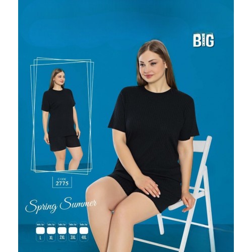 Pijama Dama neagra tricou si pantaloni scurti PJD094