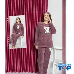 Pijama Cocolino Dama Verde cu imprimeu pisica si Masca Somn PJD103