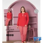 Pijama dama batal bluza rosie cu doi nasturi si pantaloni lungi  PJD108