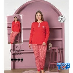 Pijama dama batal bluza rosie cu doi nasturi si pantaloni lungi  PJD108