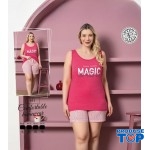 Pijama Dama batal fucsia maiou cu imprimeu si pantaloni scurti PJD123