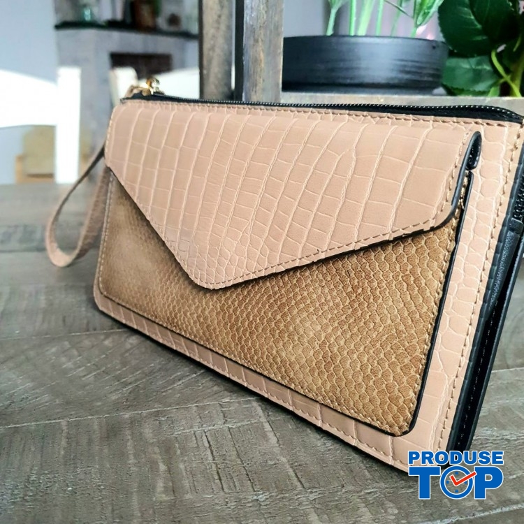 Portofel elegant tip clutch piersica cu buzunar exterior din piele ecologica acpt010 Portofel elegant tip clutch piersica cu buzunar exterior din piele ecologica acpt010