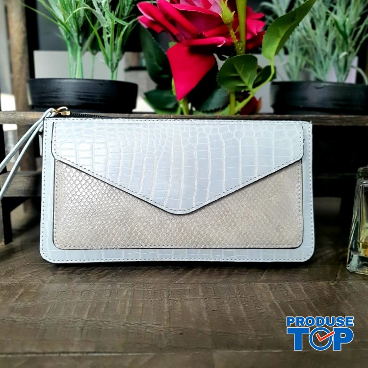 Portofel elegant tip clutch gri cu buzunar exterior din piele ecologica acpt010 Portofel elegant tip clutch gri cu buzunar exterior din piele ecologica acpt010