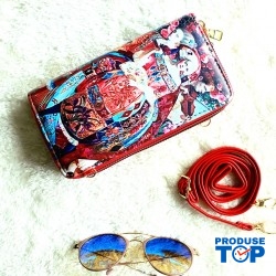 Portofel cu imprimeu covertibil elegant tip clutch cu bareta rosie detasabila  ACPT014