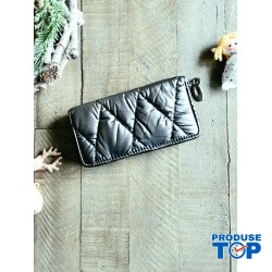 Portofel dama gri din material matlasat cu cusaturi fine geometrice  ACPT018