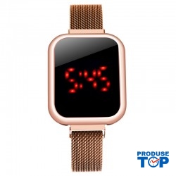Ceas Electronic Fashion LED Rosegold cu touch screen si bratara magnetica CDQZ065