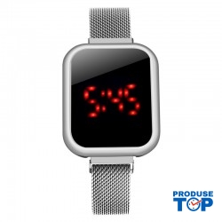 Ceas Electronic Fashion LED Argintiu cu touch screen si bratara magnetica CDQZ065