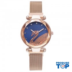 Ceas Dama Elegant Auriu cu bratara magnetica si cadran cu cristale Blue Swan QUARTZ CDQZ008