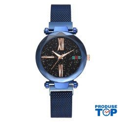 Ceas Dama Casual cu bratara magnetica si cadran cu picatele Blue QUARTZ CDQZ009