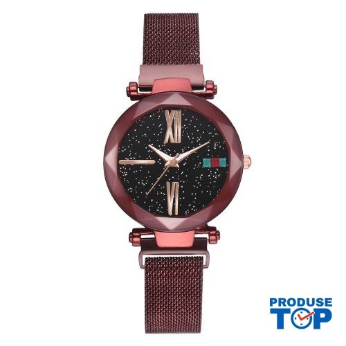 Ceas Dama Casual cu bratara magnetica si cadran cu picatele Red QUARTZ CDQZ009