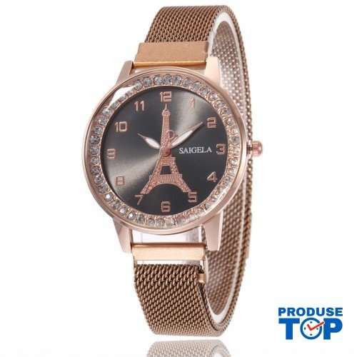 Ceas Dama Elegant cu bratara magnetica Gold Black Parisian Dream QUARTZ CDQZ010