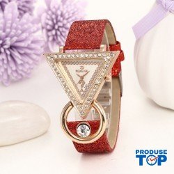 Ceas Dama Elegant cu cadran triunghiular si cristale Red QUARTZ CDQZ036