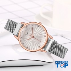 Ceas Dama Elegant Argintiu design raze de soare cu bratara magnetica reglabila QUARTZ CDQZ050