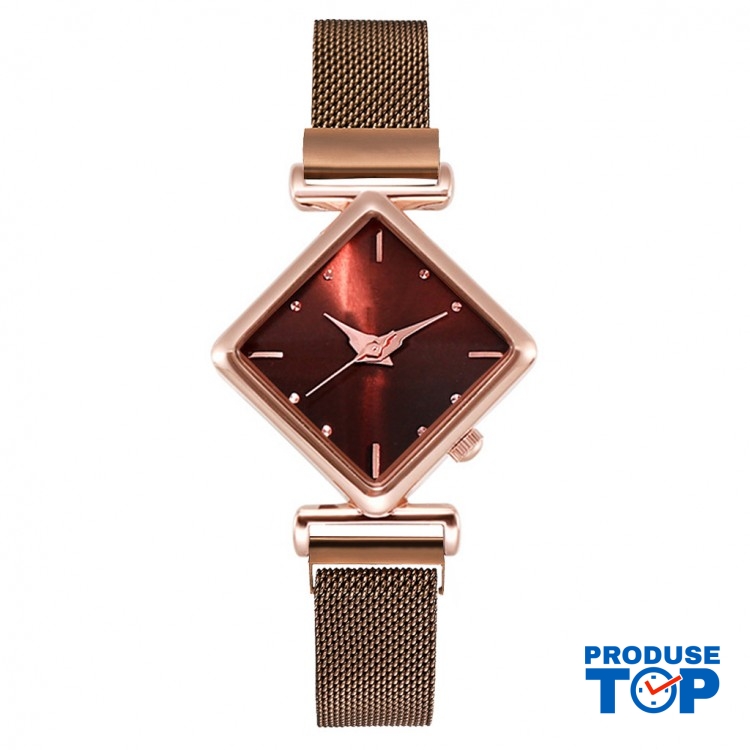 Ceas Dama Elegant Rosu design romb cu bratara metalica QUARTZ CDQZ054 Ceas Dama Elegant Rosu design romb cu bratara metalica QUARTZ CDQZ054
