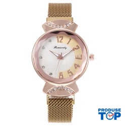 Ceas Dama Casual cu bratara magnetica si cadran in doua culori si strasuri gold QUARTZ CDQZ067
