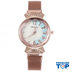 Ceas Dama Casual cu bratara magnetica si cadran in doua culori si strasuri gold QUARTZ CDQZ067