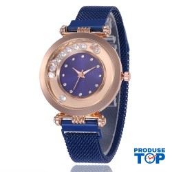 Ceas Dama cu bratara magnetica albastra si strasuri QUARTZ CDQZ093