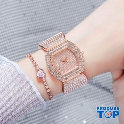 Ceas  Dama Elegant Luxury Auriu Rosiatic cu bratara QUARTZ CDQZ110