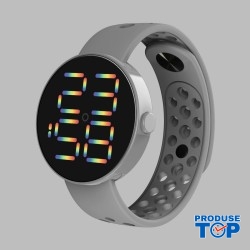 Ceas cu cadran rotund digital si bratara silicon gri reglabila QUARTZ CDQZ111