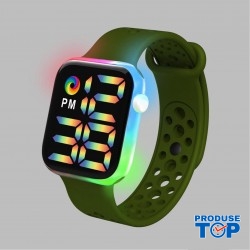 Ceas digital cu lumini cadran patrat si bratara kaki reglabila din silicon QUARTZ CDQZ112