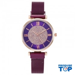 Ceas Dama Elegant cu cadran Mov si bratara magnetica  QUARTZ CDQZ131