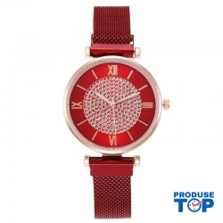Ceas Dama Elegant  cu cadran Rosu si bratara magnetica QUARTZ CDQZ131