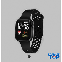 Ceas Electronic Fashion LED negru cu  bratara silicon CDQZ135