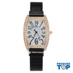Ceas Dama Elegant Negru cu strasuri si  bratara magnetica reglabila QUARTZ CDQZ137