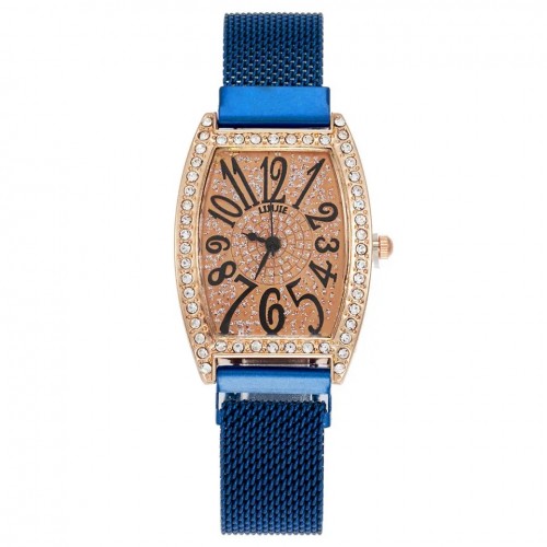 Ceas Dama Elegant Albastru cu strasuri si  bratara magnetica reglabila QUARTZ CDQZ137