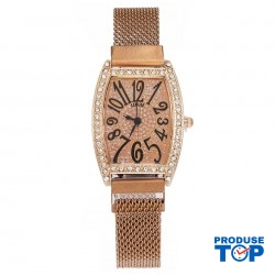 Ceas Dama Elegant Rosegold cu strasuri si  bratara magnetica reglabila QUARTZ CDQZ137