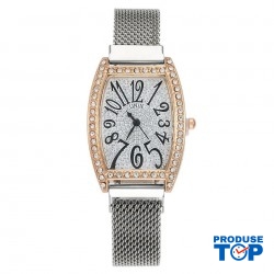 Ceas Dama Elegant Argintiu cu strasuri si  bratara magnetica reglabila QUARTZ CDQZ137