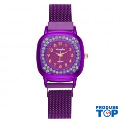 Ceas Dama Elegant mov cu strasuri cadran patrat  bratara magnetica QUARTZ CDQZ138