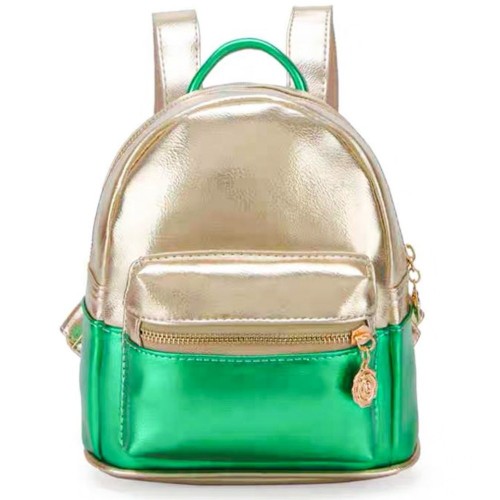 Rucsac metalizat cu buzunar exterior verde din piele eco Shine ACRD064