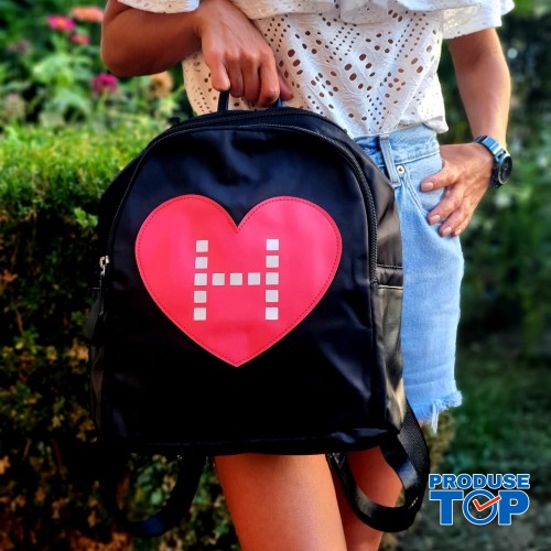 Rucsac dama negru cu design inima si litera ACRD068