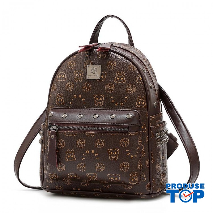 Rucsac dama fashion din piele eco cu imprimeu panda cafeniu ACRD111 Rucsac dama fashion din piele eco cu imprimeu panda cafeniu ACRD111