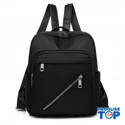 Rucsac dama fashion negru din material impermeabil cu buzunar si fermoar oblic ACRD288 Rucsac dama fashion negru din material impermeabil cu buzunar si fermoar oblic ACRD288