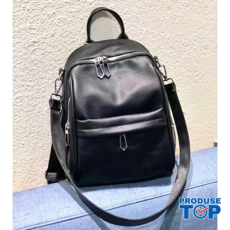 Rucsac Geanta Fashion negru din piele eco cu cusatura dubla pe  buzunar  si bareta detasabila ACRD294