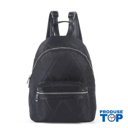 Rucsac Fashion negru din material impermeabil si cusaturi fine in forma geometrica cu buzunar exterior ACRD313
