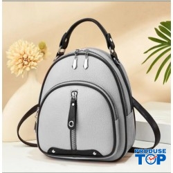 Rucsac Fashion bej din piele eco cu buzunar exterior cu fermoar vertical ACRD325