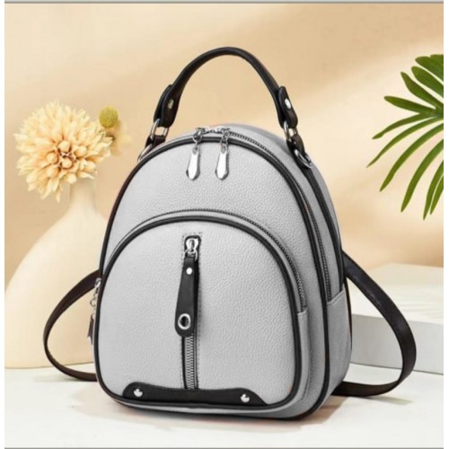 Rucsac Fashion bej din piele eco cu buzunar exterior cu fermoar vertical ACRD325