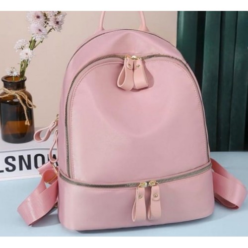 Rucsac dama roz fashion din material textil impermeabil si buzunar orizontal ACRD354