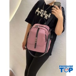 Geanta rucsac dama fashion roz prafuit din material textil impermeabil cu buzunar exterior si bareta detasabila ACRD360