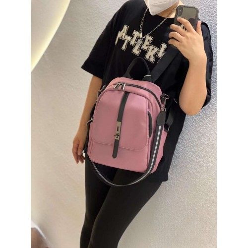 Geanta rucsac dama fashion roz prafuit din material textil impermeabil cu buzunar exterior si bareta detasabila ACRD360