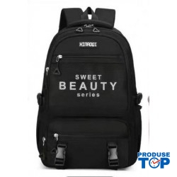 Ghiozdan tip Rucsac negru din material textil impermeabil cu buzunare multiple si catarame ACRD380